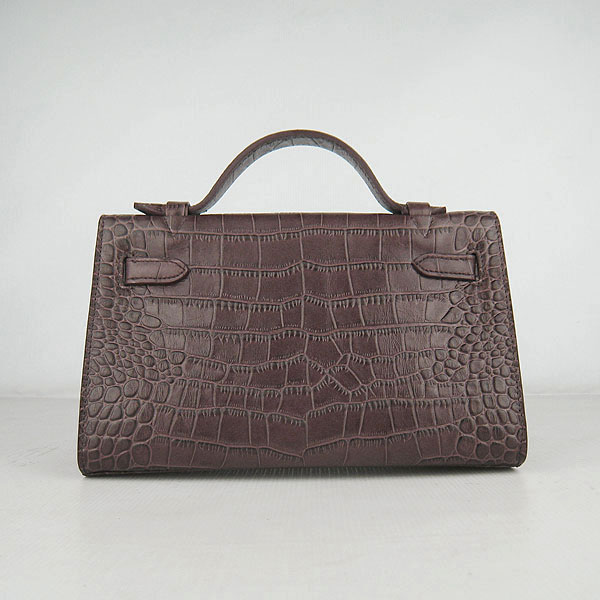 AAA Hermes Kelly 22 CM Crocodile Veins Leather Handbag Coffee H008 On Sale